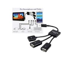 Image of Replacement Micro USB OTG Adapter 3-in-1 Double USB 2.0 Female Hub Cable New