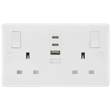Image of Masterplug Double 13A Switched Sockets with 15W USB A & 2x C Charger Ports