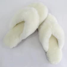 Image of CO-SY White Ladies Genuine Wool Sheepskin Indoor Open Toe Hard Sole Slippers