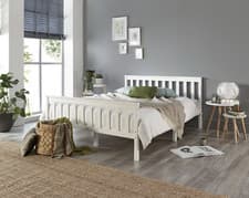 Image of White Solid Wooden Bed Frame Single 4ft6 Double King Size Bed With Mattress Pine