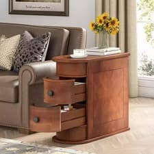 Image of Solid Wood End Table, 2-Drawer Narrow Side Table,No Assembly Required