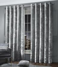 Image of Crushed Velvet Curtains Pair of Eyelet Ring Top Fully Lined Ready Made Curtains