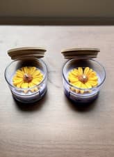 Image of Soy Wax Flower Candle Gift Set 3 Pack Vanilla Fresh Linen UK Made