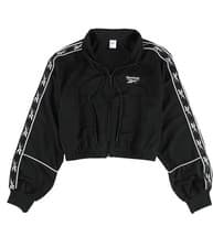 Image of Reebok Womens Classic Poly Cropped Taped Track Jacket, Black, Small