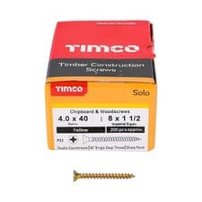 Image of Timco SOLO 4.0 X 40MM YELLOW POZI COUNTERSUNK WOOD SCREWS FLAT PH ZINC (200 BOX)