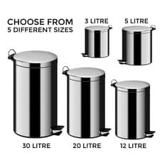Image of STAINLESS STEEL SILVER KITCHEN BATHROOM TOILET RUBBISH PEDAL BIN 3 5 12 20 & 30L