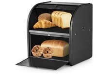 Image of Bread Bin For Kitchen 2 Layer Large Roll Top  30x24.5x32.5cm Black