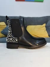 Image of Womens Black Chelsea Boots Studded Ankle Boots Chunky Sole UK 3-8