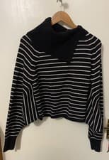 Image of AllSaints Ink/Ecru White Stripe Jumper. Size UK:M