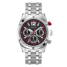 Image of GUESS Silver Tone Multi-Function Black Dial Steel Strap Men's Watch GW0714G1