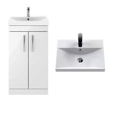 Image of Bathroom 500mm Vanity Unit & Wash Basin 2-Door Soft Closing Cabinet Gloss White