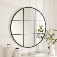 Image of Wall Mirror Industrial Large Round Window - Black Metal Frame – Diameter 100cm