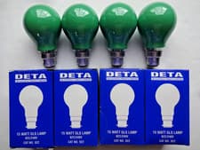 Image of 4x 15w Green Bayonet B22 Coloured Old Type Proper Bulbs Incandescent Festoon