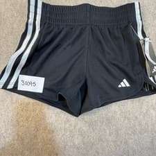 Image of Adidas Girls Pacer 3-Stripes Mesh Training Shorts Black White Size Small 7-8 NWT