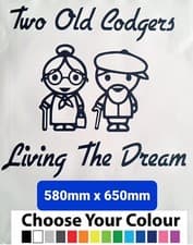 Image of Funny Rv Caravan Camper Two Old Codgers Living The Dream Sticker Decal Graphic