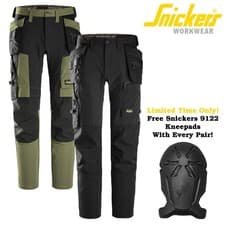Image of Snickers Slim Fit AllroundWork Stretch Trousers Holster Pockets 6218 Khaki Black