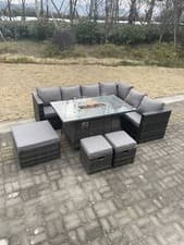Image of Fimous Outdoor Furniture Rattan Garden Corner Sofa Sets Patio Gas Fire Pit Table