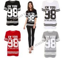 Image of Womens Oversized T-Shirt Newyork 98 Brooklyn Baseball T-Shirt Stripe Varsity Top