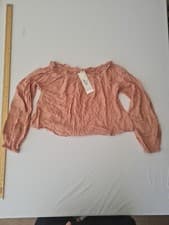 Image of Ladies Cropped Top Stella Morgan Size 8 Embroidered Sleeve Crinkle Look Pink...