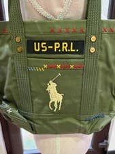 Image of Polo Ralph Lauren Khaki Green Canvas Tote Bag with PRL Embroidery Brand New