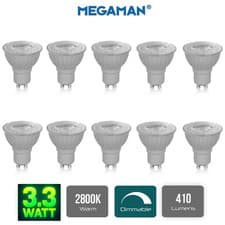 Image of 10 x Megaman 140500 3.3W Dimmable LED GU10 PAR16 LIGHT Bulbs 2700K Warm White