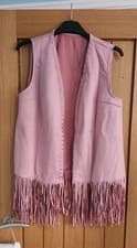 Image of Pink Country Western Studded Suede Style Tassle Waistcoat Vest