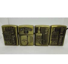 Image of 4 Jack Daniels Windproof Lighter Flint Ignition VERITY Brass Metal Petrol