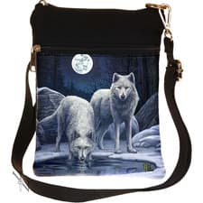 Image of Small Gothic Winter Guardians Fantasy Wolf Shoulder Bag by Anne Stokes 23cm