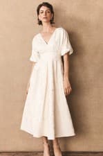 Image of Mint Velvet ivory cream jacquard midi dress  UK 12 RRP £229