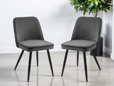 Image of Julian Bowen Burgess Set of 2 Grey Velvet Dining Chairs Modern Kitchen