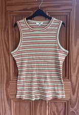 Image of Ex UK Store Brand New Cotton Ribbed Green Red Striped Vest Top Size 6 - 26