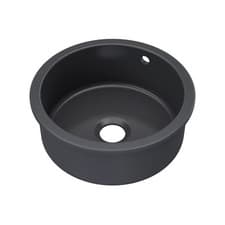 Image of 460mm Round Black Fireclay Kitchen Sink Undermount with Overflow & Central Waste