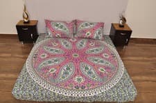 Image of Pink Green Paisley Boho King Duvet Set Cotton Mandala Quilt 92x84 + 2 Cases