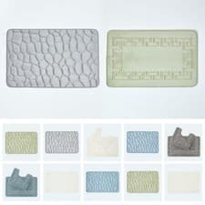 Image of Memory Foam Bath Mat Set Shower Mat Non Slip Backing Pebble & Greek Key Design