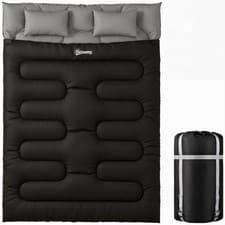 Image of Outsunny Double Sleeping Bag with 2 Pillows, 220 x 160cm Sleeping Bag Black