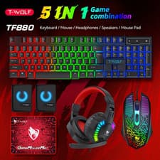 Image of UK Layout Wired 104 Key Gaming Keyboard Mouse Headphone Speaker 5 in 1 Combo RGB