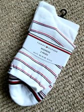 Image of 2 Pairs x TOMMY HILFIGER White Short Ankle TRAINER Sneeker SOCKS UK 2.5-5 35-38