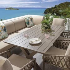 Image of 8-Seater Aluminium Garden Dining Set Outdoor Bench Table & Chairs in Beige S2