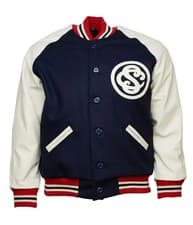 Image of New York Cuban Stars 1927 Blue Wool Genuine Leather Men's Varsity Bomber Jacket