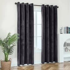 Image of Heavy Thick Velvet Curtains PAIR of Eyelet Ring Top Fully Lined Ready Made