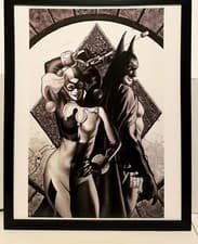 Image of Batman & Harley Quinn by Simone Bianchi 11x14 FRAMED DC Comics Art Print Poster