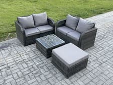 Image of Fimous Rattan Sofa Set Outdoor Garden Furniture Set with Coffee Table Loveseat