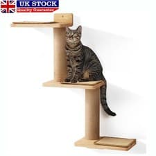 Image of Cat Climbing Shelf Wall Mounted Wooden Cat Stairway with Jute Scratching Post