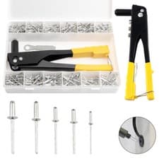 Image of HEAVY DUTY HAND RIVET GUN 4 HEAD NOZZLE RIVETER + 380 ASSORTED POP RIVETS