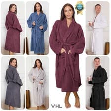 Image of Terry Towelling Bathrobe 100% Cotton Shawl Collar Dressing Gown Unisex Men Women