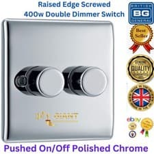 Image of BG 400w Raised Edge Single, Double Dimmer Switch 2-Way Push On/Off Chrome Nickel