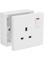 Image of 13A Single White Switched Socket & Single Surface Mount 25mm Pattress Box 1 Gang