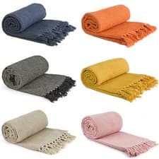 Image of Luxury Chair Bed Sofa Throw Tassel 100% Cotton Soft Warm Fringe Blanket Throws