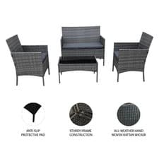 Image of Rattan Garden Furniture Sofa Set with Coffee Table Chairs 4 Seater Patio