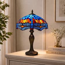 Image of Tiffany Blue Dragonfly style 16 inch Table lamp Handcrafted Stained Glass Shade
